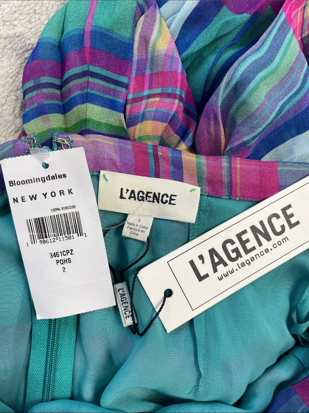 NWT L’Agence Patricia Plaid Maxi Skirt Teal Pink Sz 2 - Picture 8 of 12